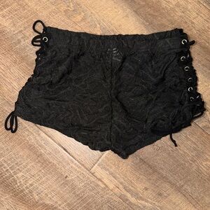 Black Lace-Up Shorts